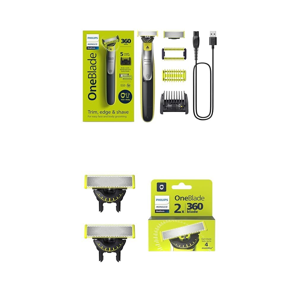 HOTPhilips Norelco for Face + Body, Electric Beard Trimmer, Shaver and Groomer, 5in1 Adjustable Comb, 1x Body Kit, Model QP2834/70, Black/Lime Green