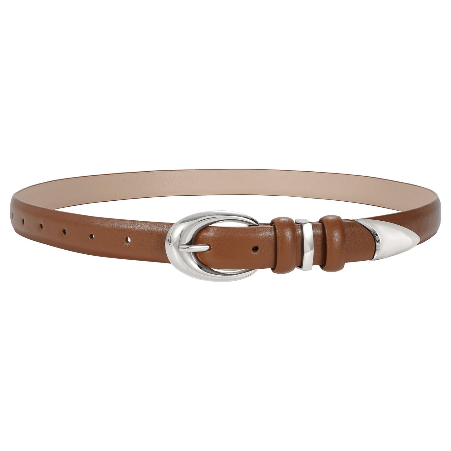 HOTTRIWORKS Women Leather Belt for Jeans Pants Fashion Ladies Skinny Faux Leather Dress belt with Gold Buckle