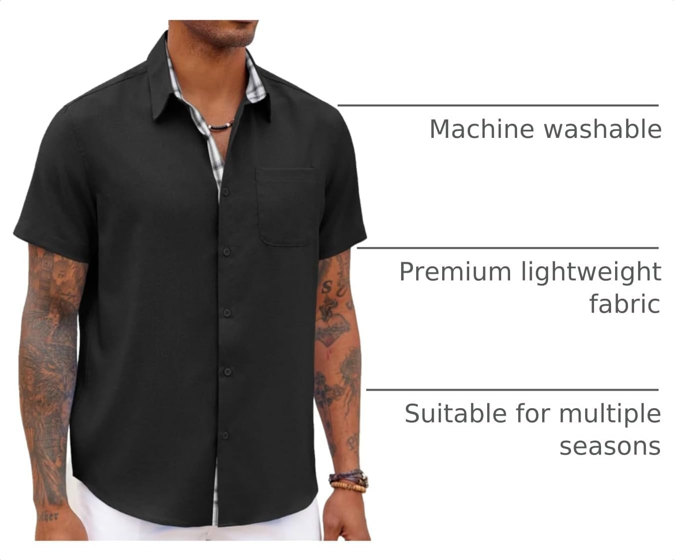 HOTCOOFANDY Men's Button Down Shirts Short Sleeve Casual Summer Beach Vacation Wedding Shirt with Pocket