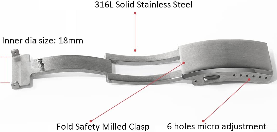 HOTwatchdives Watch Buckle 18mm Stainless Steel Watchband Clasp Silver Fold Safety Milled Clasp Replacement