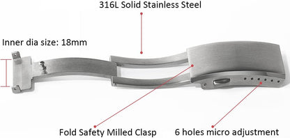 HOTwatchdives Watch Buckle 18mm Stainless Steel Watchband Clasp Silver Fold Safety Milled Clasp Replacement