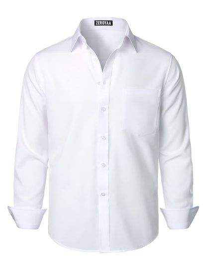 HOTZEROYAA Men's Regular Fit Dress Shirt Solid Wrinkle-Free Long Sleeve Casual Business Button Up Shirts with Pocket