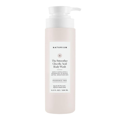 HOTNaturium The Smoother Glycolic Acid Exfoliating Body Wash, Soft & Smoothing Cleanser, 16.9 oz