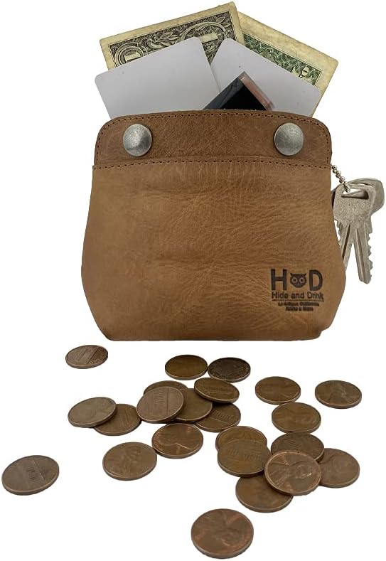 HOTHide & Drink, Leather Double Snap Pouch, Coin Purse, Cash & Card Holder, Cable Organizer, Makeup, Handmade Includes 101 Year Warranty (Single Malt Mahogany)