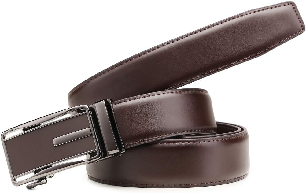 HOTFounders & C Mens Belt 2 Pack,Leather Ratchet Click Belt Dress with Slide Buckle 1 3/8" in Gift Set Box- Size Adjustable