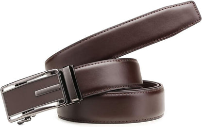 HOTFounders & C Mens Belt 2 Pack,Leather Ratchet Click Belt Dress with Slide Buckle 1 3/8" in Gift Set Box- Size Adjustable