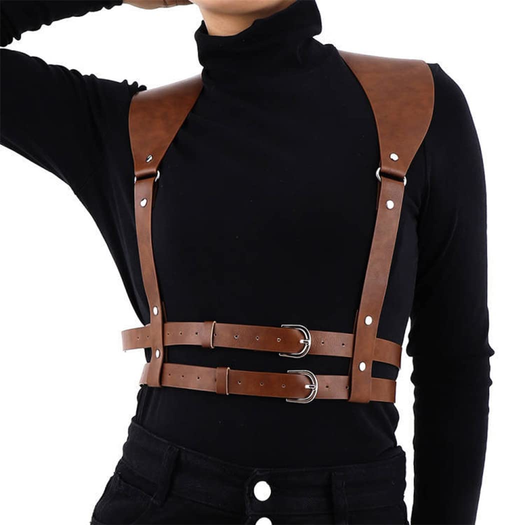 HOTBODIY Punk Women Waist Belts PU Leather Fashion Body Chain Belt Circle Rave Halloween Accessories Belt Adjustable Gothic