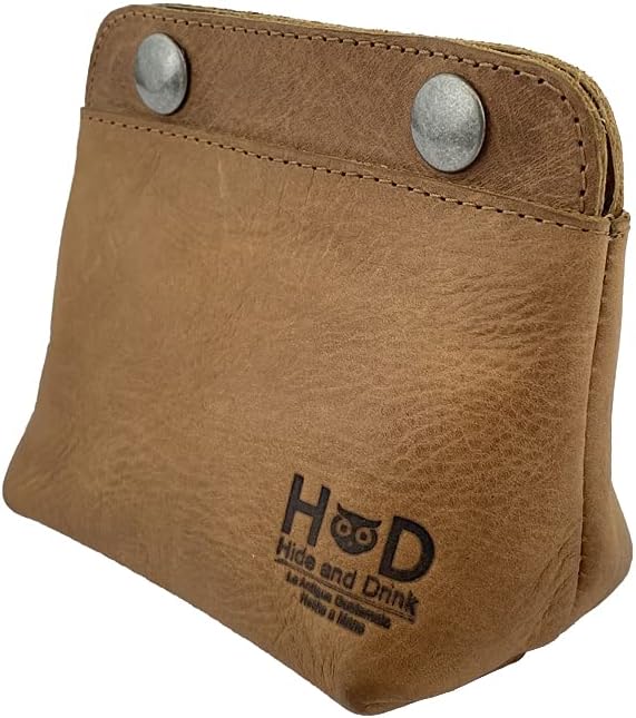 HOTHide & Drink, Leather Double Snap Pouch, Coin Purse, Cash & Card Holder, Cable Organizer, Makeup, Handmade Includes 101 Year Warranty (Single Malt Mahogany)
