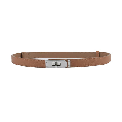 HOTFENLDY Adjustable Thin Belts For Womens Skinny Belts For Dresses Womens Solid Color Alloy Turn Lock Belts For Jeans