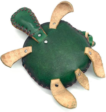 HOTHandmade Vintage Genuine Green Leather 3D Turtle Money Coin Purse With Removable Wrist Strap