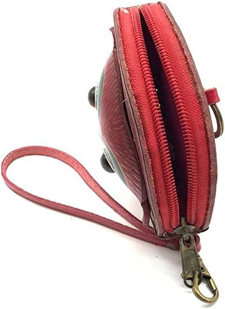 HOTHandmade Vintage Genuine Red Leather 3D Animal Monkey Coin Purse with Removable wrist strap