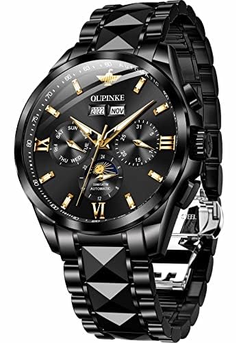 HOTOLEVS Men's Waterproof Watches Stainless Steel Waterproof Chronograph Wrist Watches Luxury Dress White Luminous Big Face Analog Quartz Male Watches