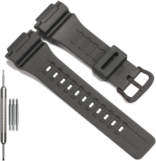 HOTReplacement Band Compatible with Casio W-735H AEQ110BW AEQ110W AQS-800W AQ-S810W Men's Watch Strap Black Resin Wristband With Metal buckle