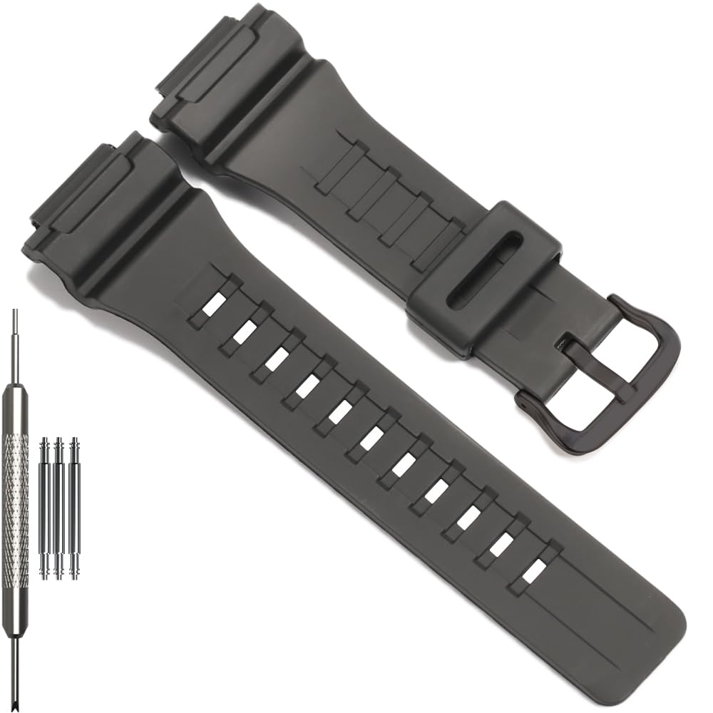 HOTReplacement Band Compatible with Casio W-735H AEQ110BW AEQ110W AQS-800W AQ-S810W Men's Watch Strap Black Resin Wristband With Metal buckle