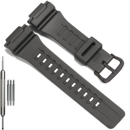 HOTReplacement Band Compatible with Casio W-735H AEQ110BW AEQ110W AQS-800W AQ-S810W Men's Watch Strap Black Resin Wristband With Metal buckle