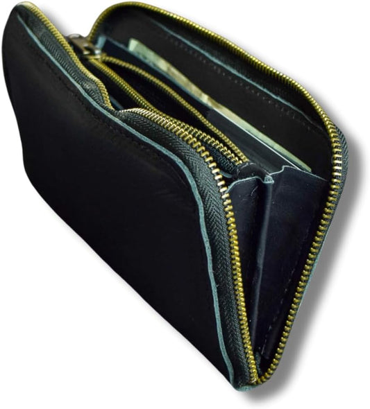 HOTWomen's Black Leather Clutch Wallet, Full Grain Leather, Handmade