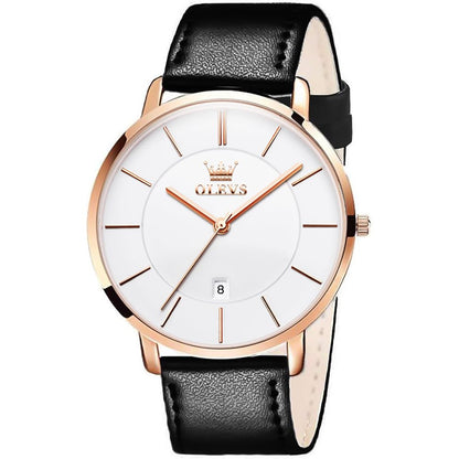 HOTOLEVS Men Leather Watches Black Ultra Thin 6.5mm Minimalist Dress Fashion Simple Casual Waterproof Date Watch for Men