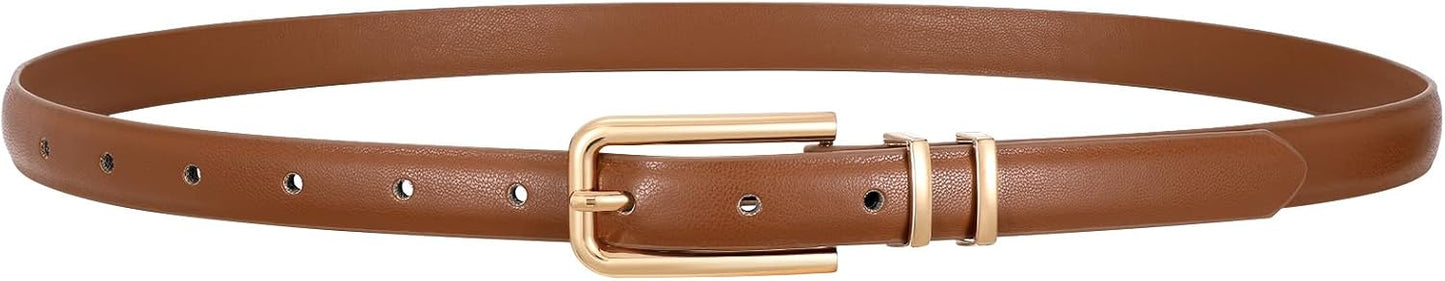 HOTVONMELLI Women Skinny Leather Belt Thin Waist Belt for Women Jeans Dress Fashion Ladies Belt with Gold Buckle