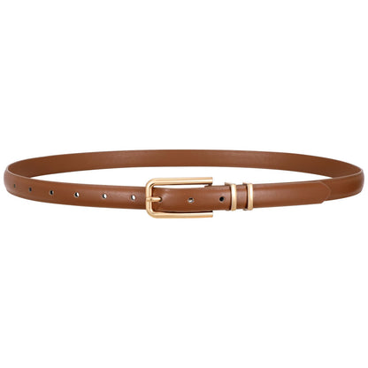 HOTVONMELLI Women Skinny Leather Belt Thin Waist Belt for Women Jeans Dress Fashion Ladies Belt with Gold Buckle