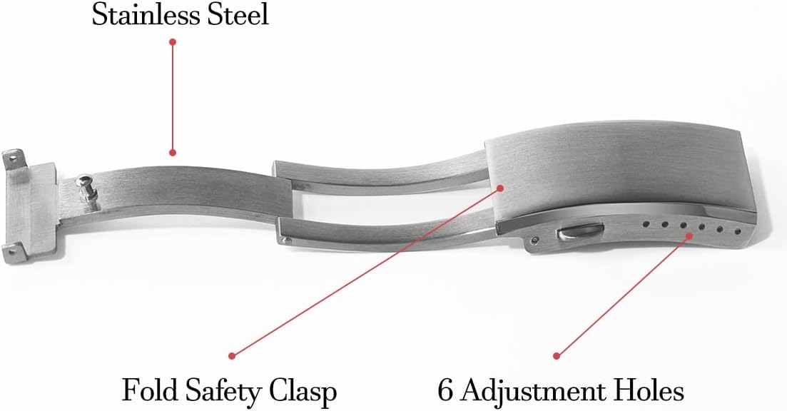 HOTwatchdives Watch Buckle 16mm/18mm/20mm/22mm Fold Safety Milled Clasp Replacement Stainless Steel Watchband Clasp (Silver, 16mm)