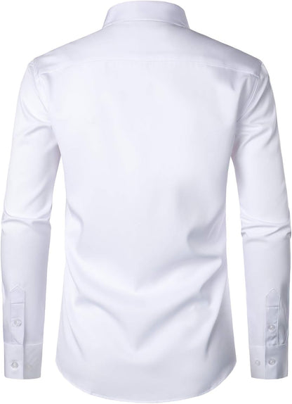 HOTZEROYAA Men's Urban Stylish Casual Business Slim Fit Long Sleeve Button Up Dress Shirt with Pocket