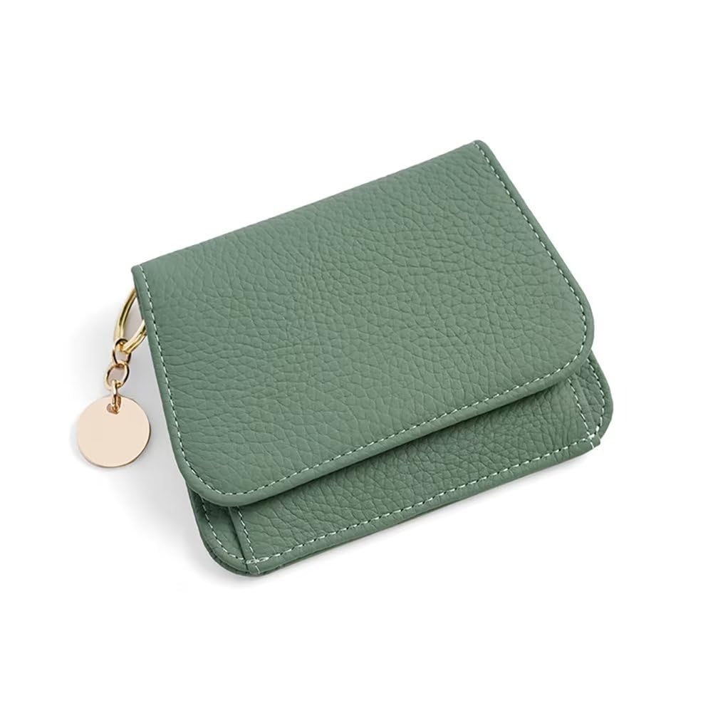 HOTMudono Small Wallet for Women RFID Blocking Genuine Leather Card Case Slim Tri-Fold Wallet with Zipper Pocket and Keychain