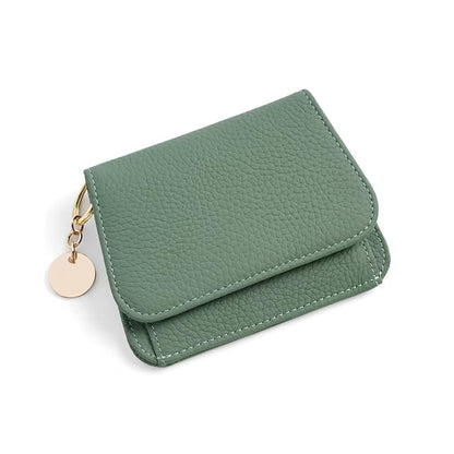 HOTMudono Small Wallet for Women RFID Blocking Genuine Leather Card Case Slim Tri-Fold Wallet with Zipper Pocket and Keychain