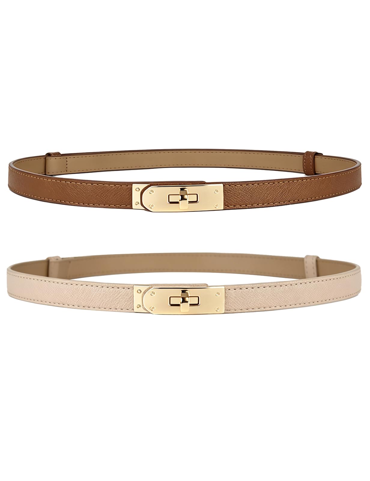 HOTBEMYLV Skinny Belts for Women Dresses Turn-Lock Gold Buckle Adjustable Fashion Waist Belt for Pants Jeans Business Casual