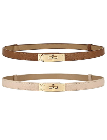 HOTBEMYLV Skinny Belts for Women Dresses Turn-Lock Gold Buckle Adjustable Fashion Waist Belt for Pants Jeans Business Casual