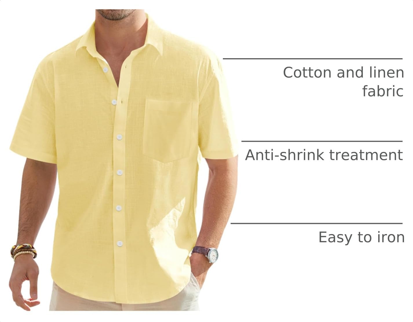 HOTJ.VER Mens Linen Shirt Short Sleeve Button Down Casual Summer Shirts | Cotton Linen, Untucked, Big Tall, from Beach Camp Vacation, Cruise Fishing, Work Office, to Wedding Party Family, with Pocket