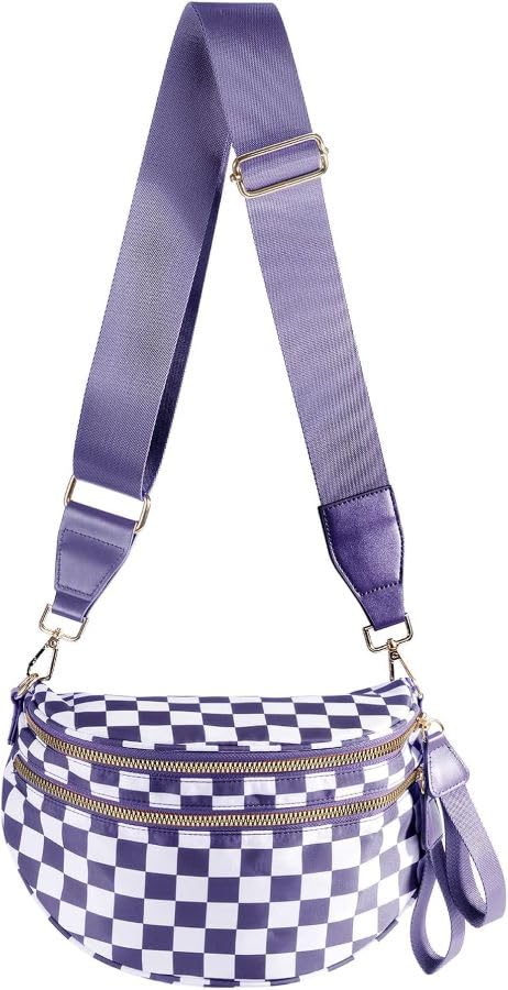 HOTBlack and White Checkered Crossbody Bag Bum Bag for Women,Spacious Checkered Purse Fanny Packs Belt Bag