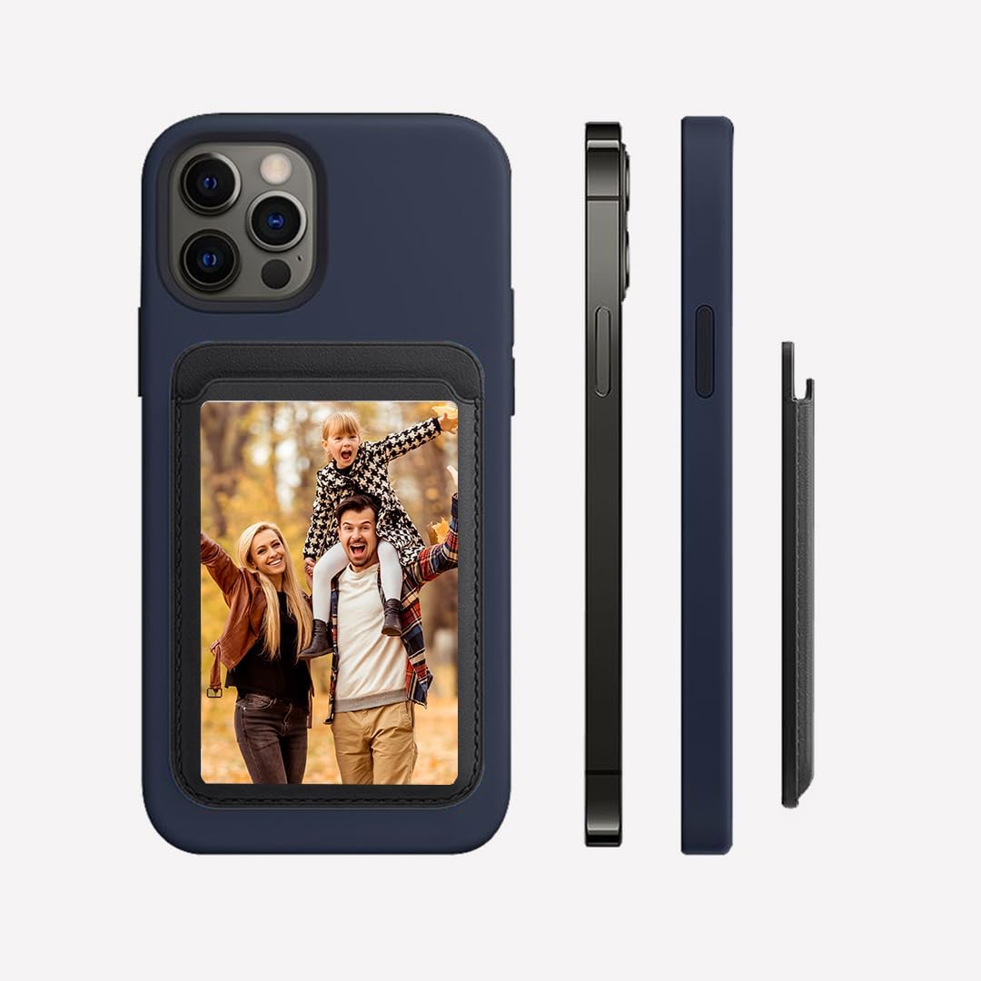 HOTCustom Leather Wallet for iPhone 16/15/14/13/12 Pro/Max/Plus/Mini Phone & Magnetic Case, Customizable Photo Text Words DIY Gift for Mens Ladies,RFID Card Holder with MagSafe Magnet Closure,Navy