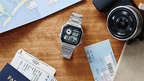 HOTCasio AE1200WH Series | Men’s Digital Watch | 100M WR | Multi Alarms | 100 SEC Stopwatch | Countdown Timer | World Map for World Time | LED Light | LC Analog Display | 10 Year Battery