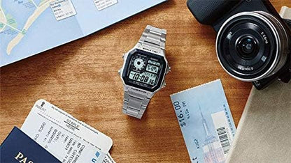 HOTCasio AE1200WH Series | Men’s Digital Watch | 100M WR | Multi Alarms | 100 SEC Stopwatch | Countdown Timer | World Map for World Time | LED Light | LC Analog Display | 10 Year Battery