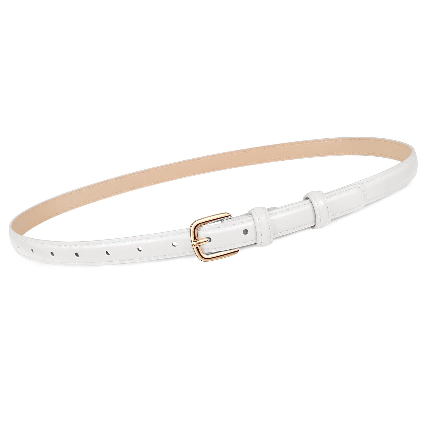 HOTJASGOOD Women Skinny Faux Leather Belt Thin Waist Belt for Women Jeans Dress Fashion Ladies Belt with Gold Buckle,21 Colors