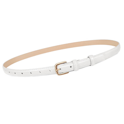 HOTJASGOOD Women Skinny Faux Leather Belt Thin Waist Belt for Women Jeans Dress Fashion Ladies Belt with Gold Buckle,21 Colors