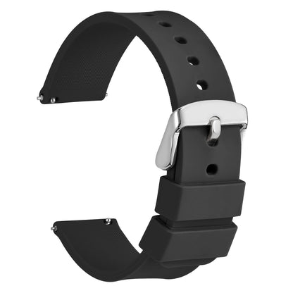 HOTWOCCI 20mm Silicone Watch Band, Quick Release Rubber Replacement Strap with Black Stainless Steel Buckle (Black)