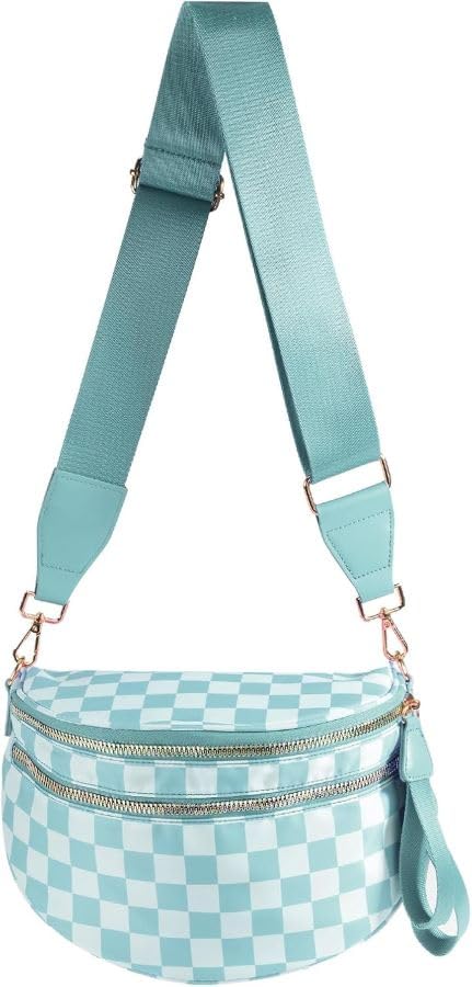 HOTBlack and White Checkered Crossbody Bag Bum Bag for Women,Spacious Checkered Purse Fanny Packs Belt Bag