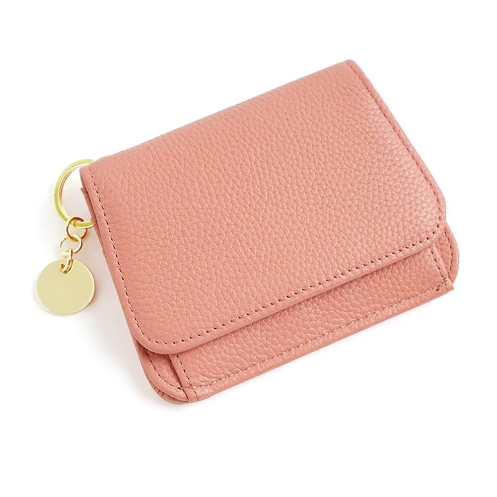 HOTMudono Small Wallet for Women RFID Blocking Genuine Leather Card Case Slim Tri-Fold Wallet with Zipper Pocket and Keychain