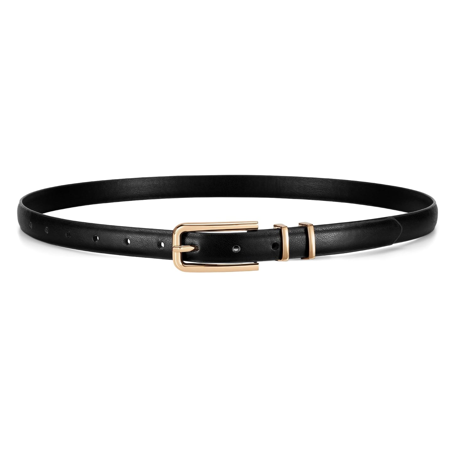 HOTJASGOOD Women's Skinny PU Leather Belt Thin Waist Belt with Gold Buckle for Jeans Pants Dresses 0.7