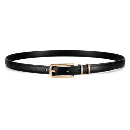 HOTJASGOOD Women's Skinny PU Leather Belt Thin Waist Belt with Gold Buckle for Jeans Pants Dresses 0.7