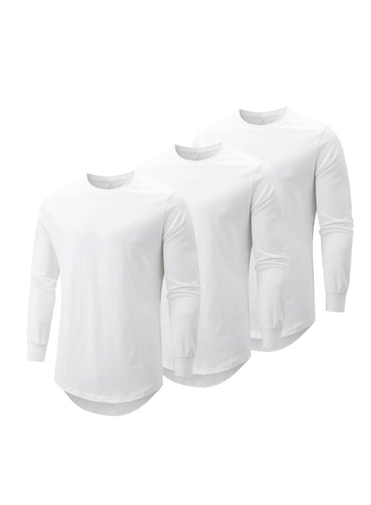 HOTJMIERR Mens 3 Pack Cotton Hipster Hip Hop Longline Crewneck T-Shirt