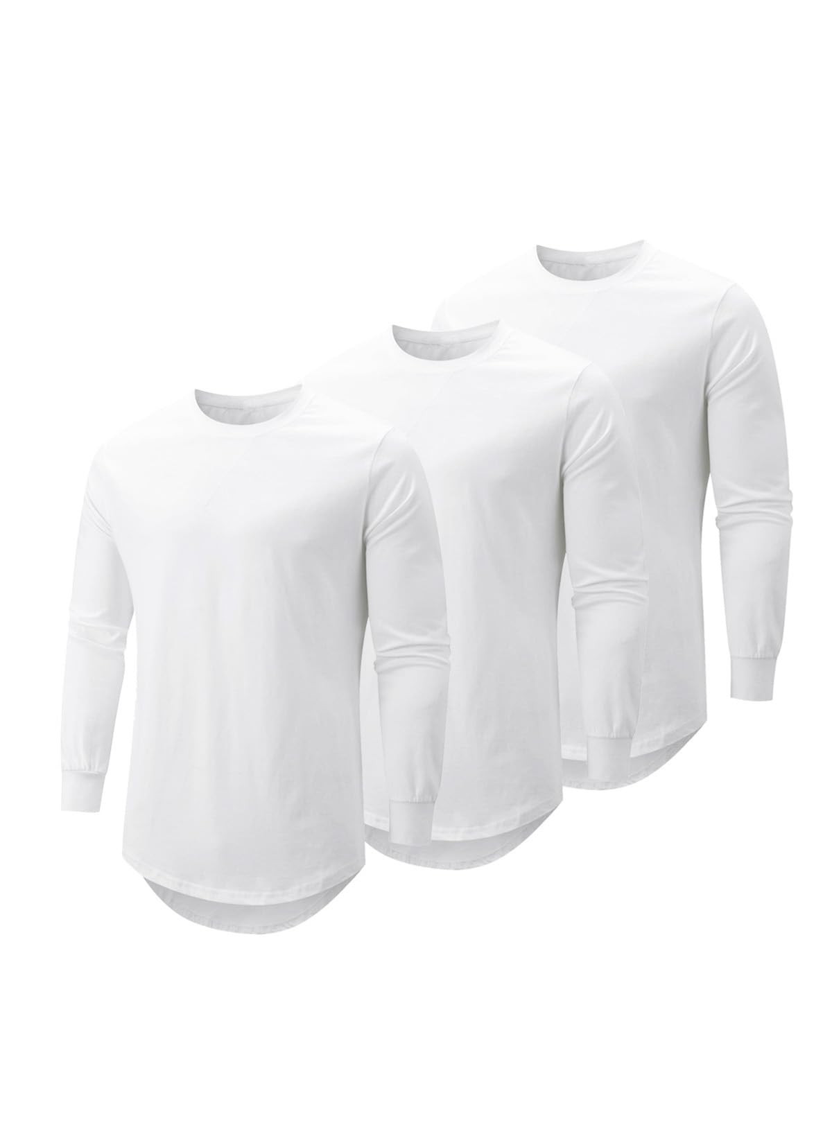 HOTJMIERR Mens 3 Pack Cotton Hipster Hip Hop Longline Crewneck T-Shirt