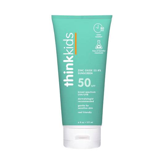 HOTThinkkids SPF 50+ Mineral Sunscreen, 6 Fl Oz – Safe, Natural Baby Mineral Sunscreen for Children - Water Resistant Sun Cream – Broad Spectrum UVA/UVB Sun Protection – Reef Safe
