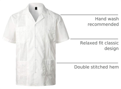 HOTVATPAVE Mens Short Sleeve Button Down Cuban Guayabera Shirts | Camp Collar, Button Up, Wedding, Breathable, Casual Stylish, Summer, Hawaiian, Vacation, Embroidered, Holiday, with Pocket