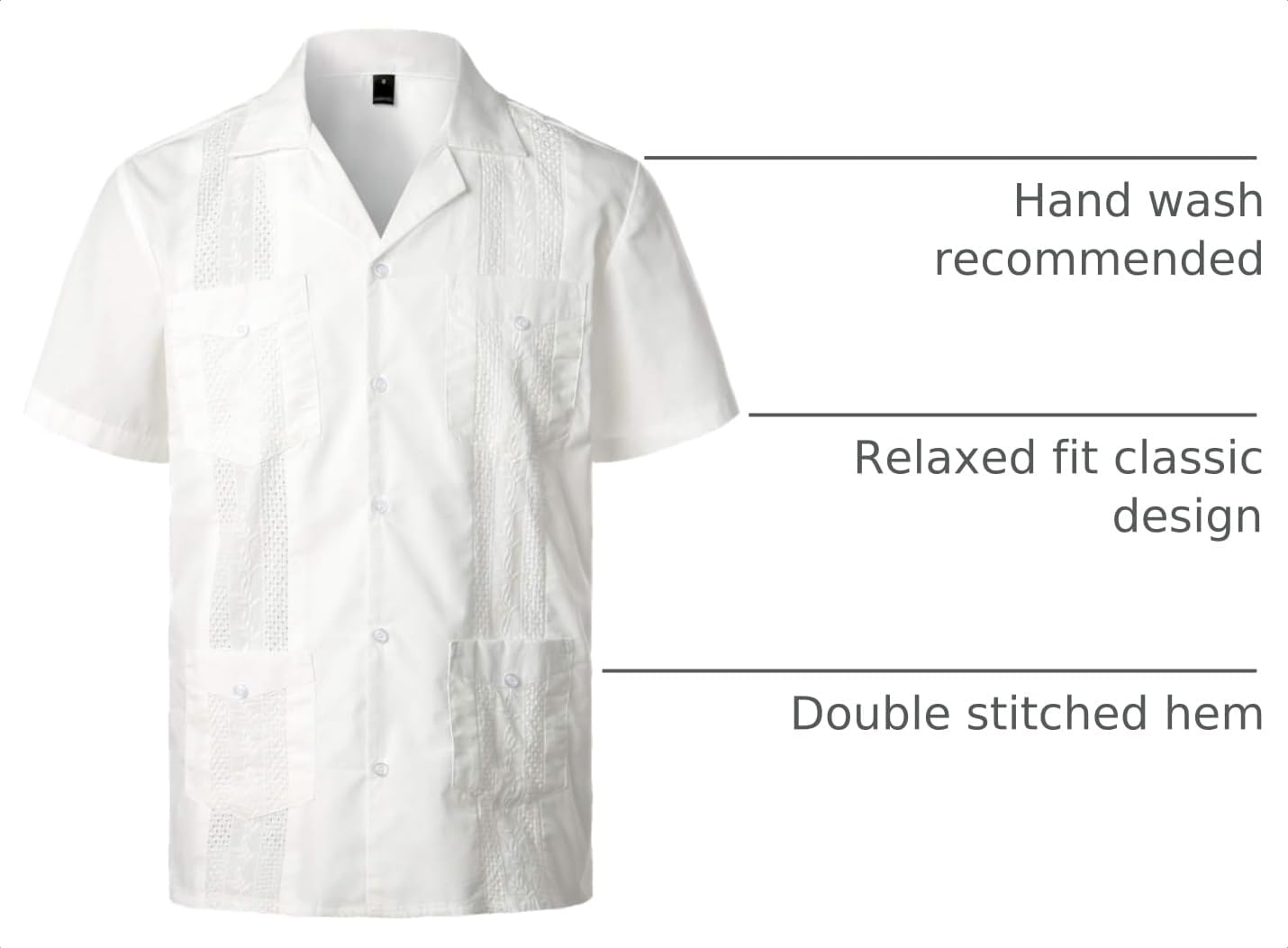 HOTVATPAVE Mens Short Sleeve Button Down Cuban Guayabera Shirts | Camp Collar, Button Up, Wedding, Breathable, Casual Stylish, Summer, Hawaiian, Vacation, Embroidered, Holiday, with Pocket
