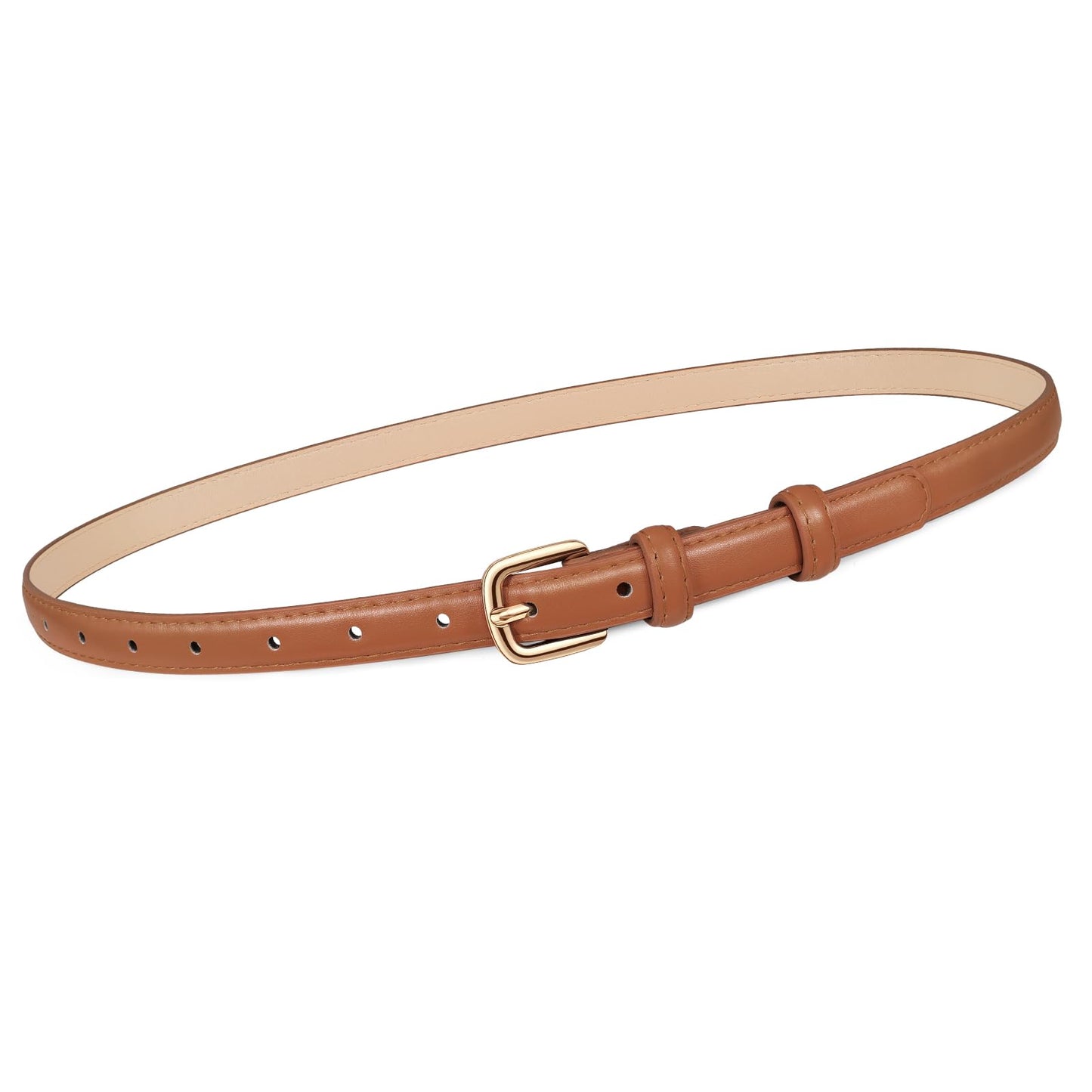 HOTJASGOOD Women Skinny Faux Leather Belt Thin Waist Belt for Women Jeans Dress Fashion Ladies Belt with Gold Buckle,21 Colors