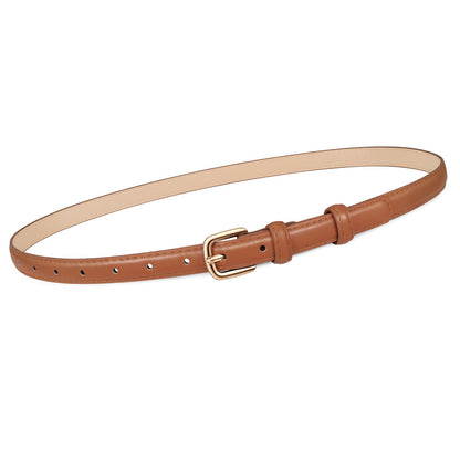 HOTJASGOOD Women Skinny Faux Leather Belt Thin Waist Belt for Women Jeans Dress Fashion Ladies Belt with Gold Buckle,21 Colors