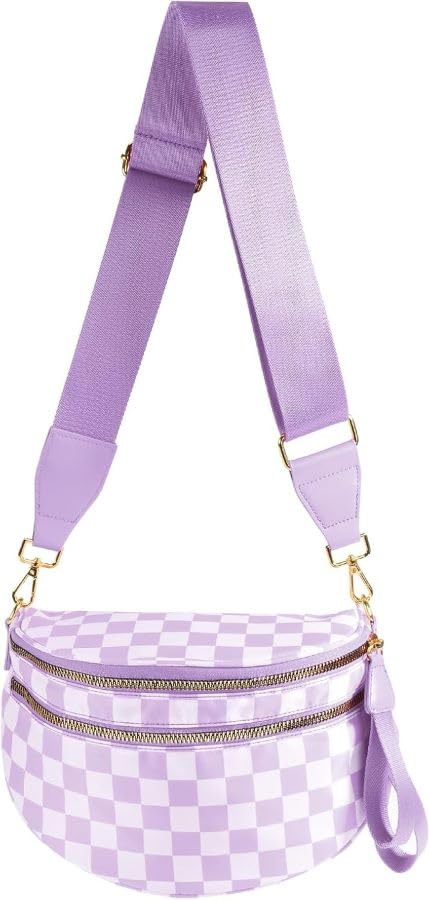 HOTBlack and White Checkered Crossbody Bag Bum Bag for Women,Spacious Checkered Purse Fanny Packs Belt Bag