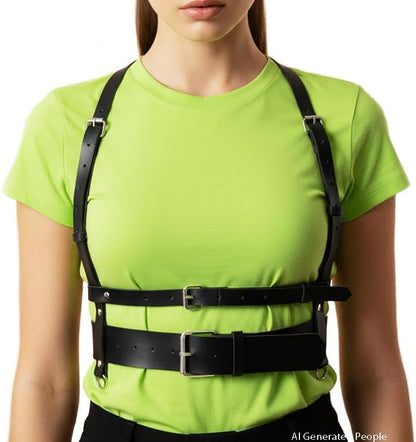 HOTBODIY Punk Women Waist Belts PU Leather Fashion Body Chain Belt Circle Rave Halloween Accessories Belt Adjustable Gothic